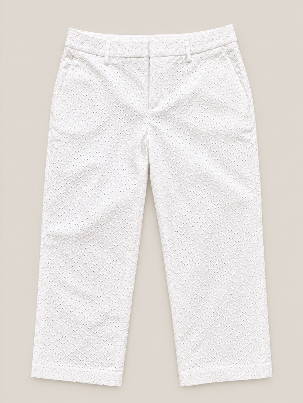 Ann Taylor Curvy Fit White Eyelet Ankle Pants Size 8 Cotton Lined NWT
